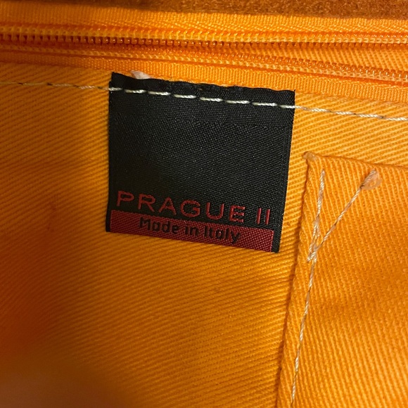 Made in Italy Orange Suede Baguette shaped Handbag with Decorative Clasp - Picture 4 of 6